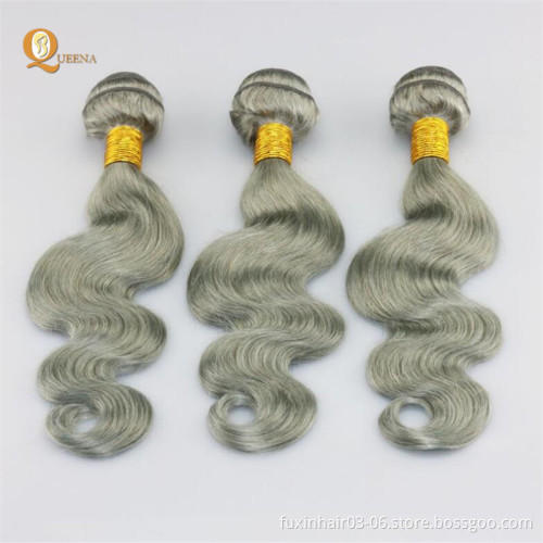 Human Hair Extensions Gray Weave 8A Garde Brazilian Hair WEAVING Non-remy Hair Grey Silky Straight Wave >=20% Double Drawn